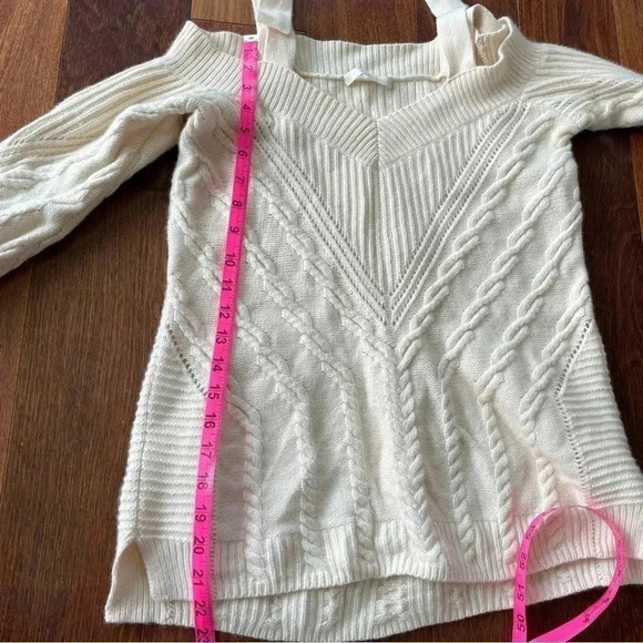 Jonathan Simkhai Tan Wool Off the Shoulder Sweater Cable Knit Beige Buckle XS - Picture 12 of 13